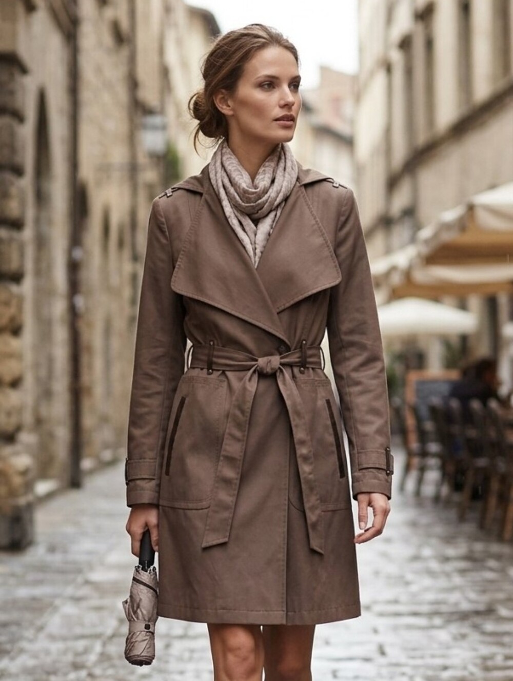 Via Spiga Women's Preppy Brown Hooded Belted Drape Collar Trench Coat Size M